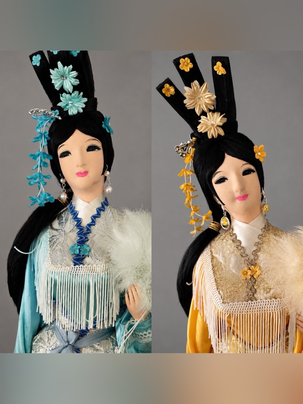 Pair of 60s large (27") Asian souvenir decorator pieces. Hollywood Regency.